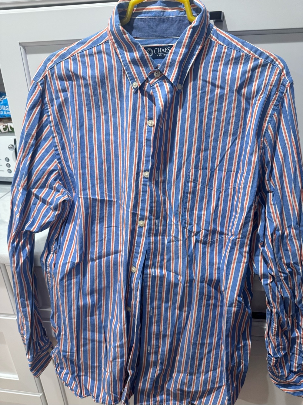 Chaps Blue, Orange and White Striped Button-Down Shirt